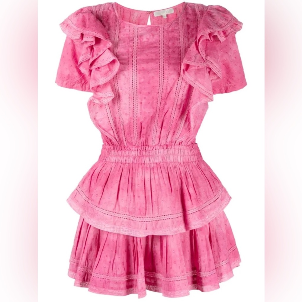 NWT LoveShackFancy Natasha Ruffled Mini Dress - Bordeaux Pink Size Large